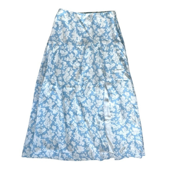 Abercrombie & Fitch Floral Skirt Side Slit Womens Size Medium Light Blue & White - Picture 1 of 13